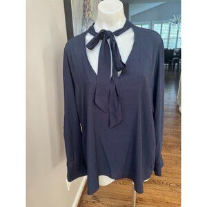 Pearl Lela Rose Polyester Tie Neck V Neck Blouse Size XL